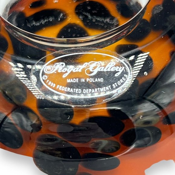 Hand Blown Poland ART GLASS Candle Holder Tea Light Brown Black Spots Large - Picture 5 of 8